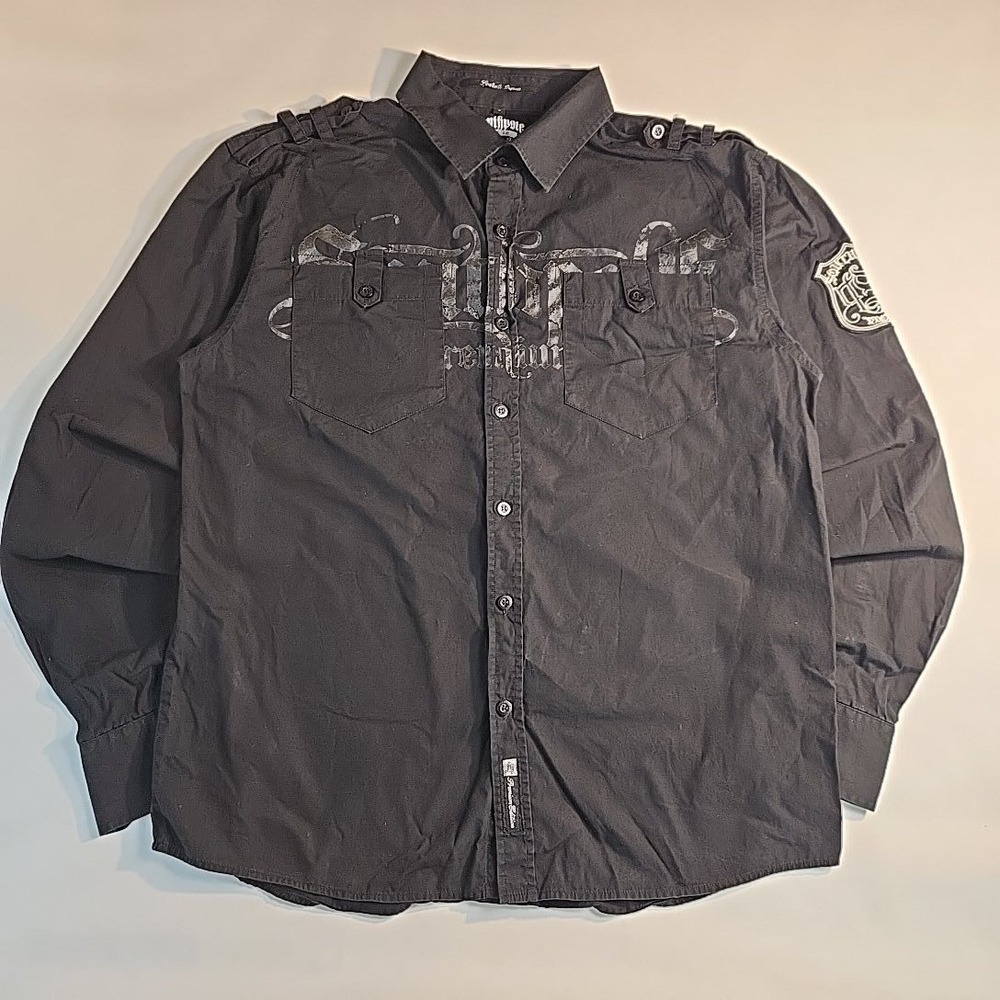 VTG Southpole Men XL Button Shirt Black Truth & Liberty Graphic Long Sleeve Y2K‎